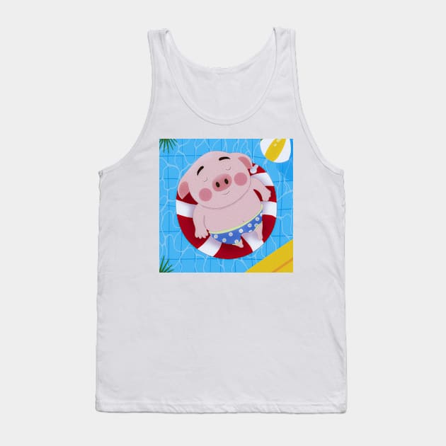 Piggy's Poolside Adventure: Fun in the Sun! Tank Top by IstoriaDesign